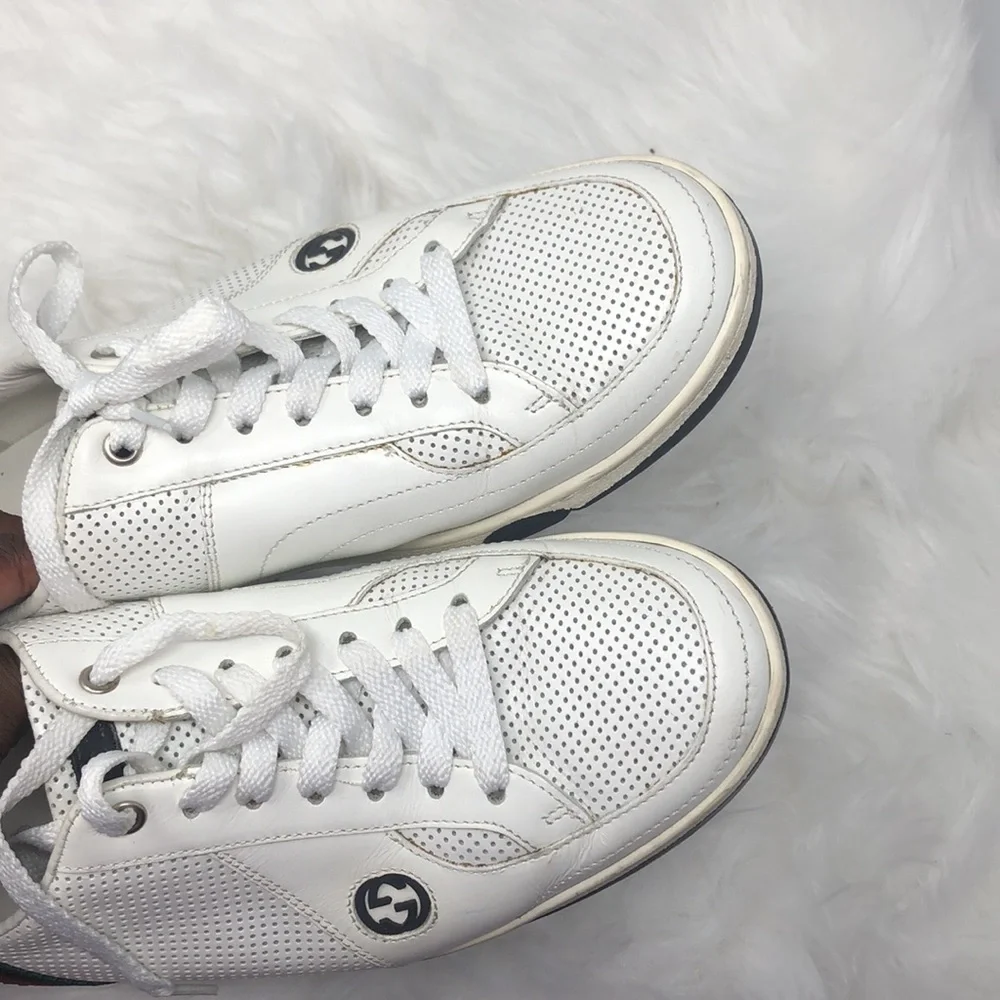 Vintage Gucci Perforated Leather Web Stripe Sneakers White Men's 7.5G US 8–8.5